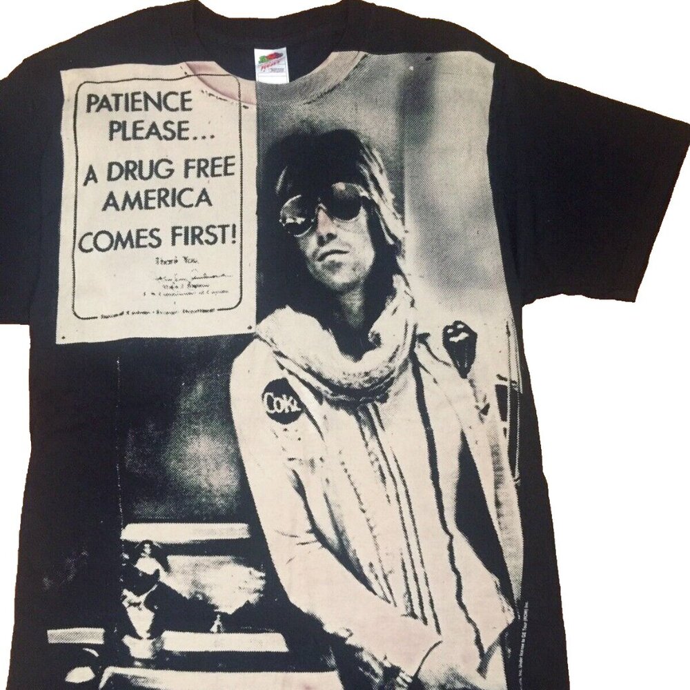 VINTAGE KEITH RICHARDS 70s ROLLING STONES TOUR PHOTO DRUG FREE AMERICA T SHIRT L